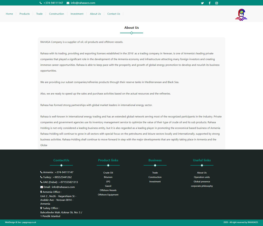 طراحی سایت شرکت رهروان آبادگران سهند